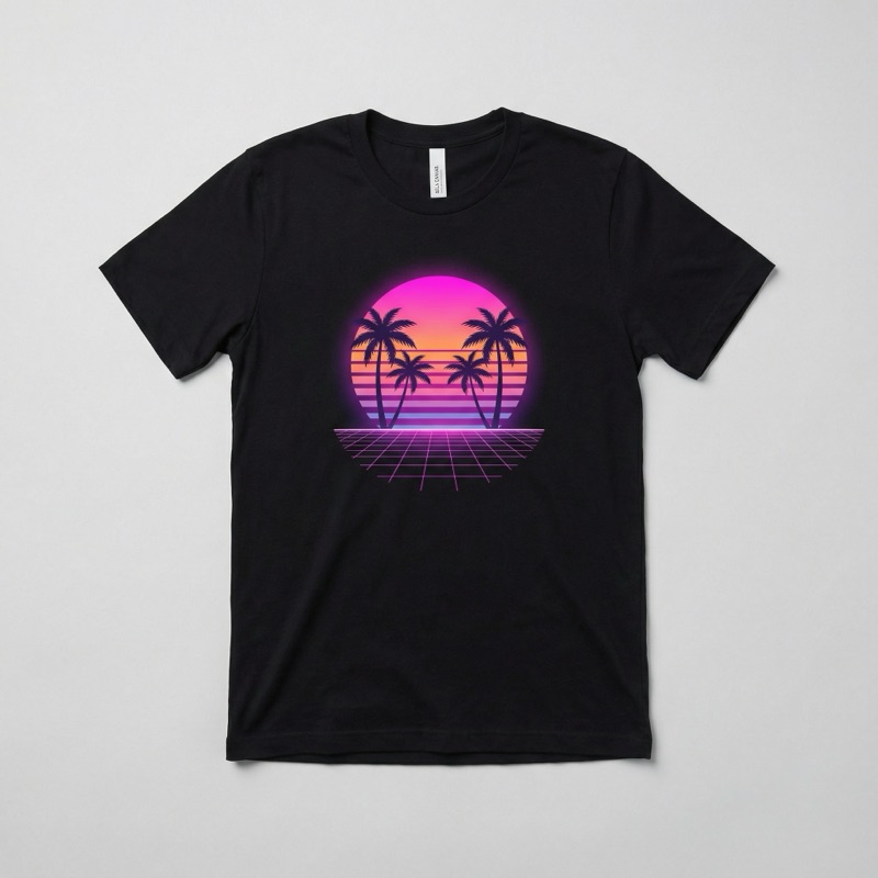 retro synthwave sunset with palm trees